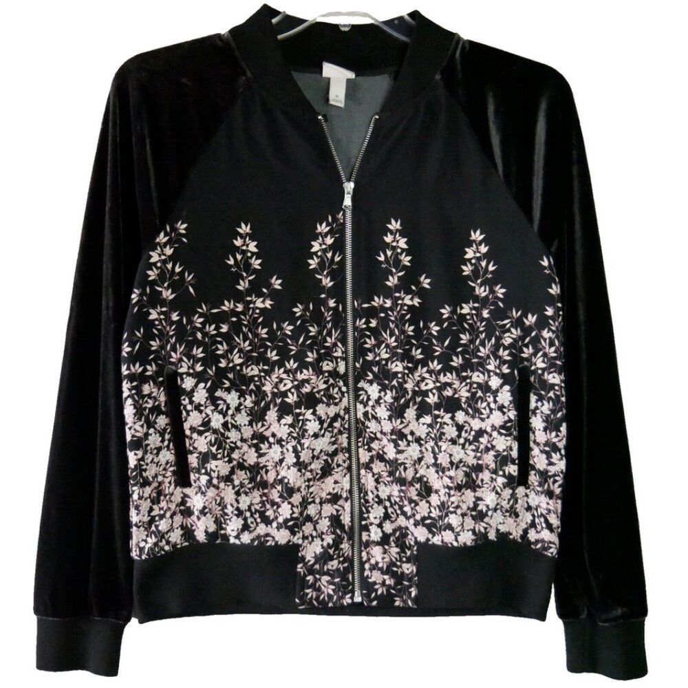 A New Day Women’s Size S Black Pink Floral Print Long Sleeve Full Zip Jacket